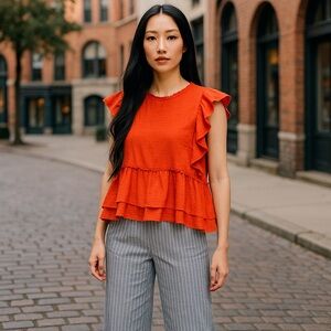 Maeve Anthropologie‎ Cascade Tiered Shell Ruffle Valentine Red Women Size M